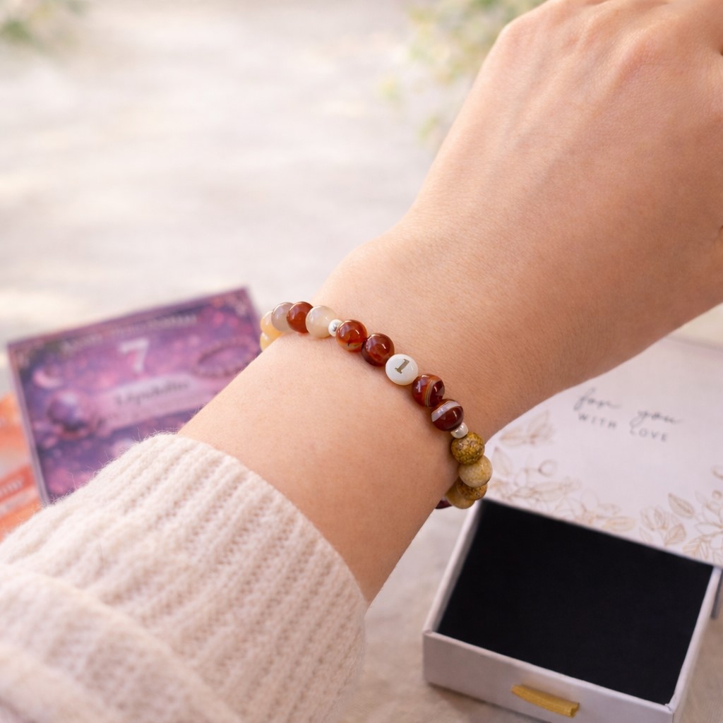 Braclet Parcours de Vie personnalisé en numérologie porté au poignet - création Les Secrets de Pierre