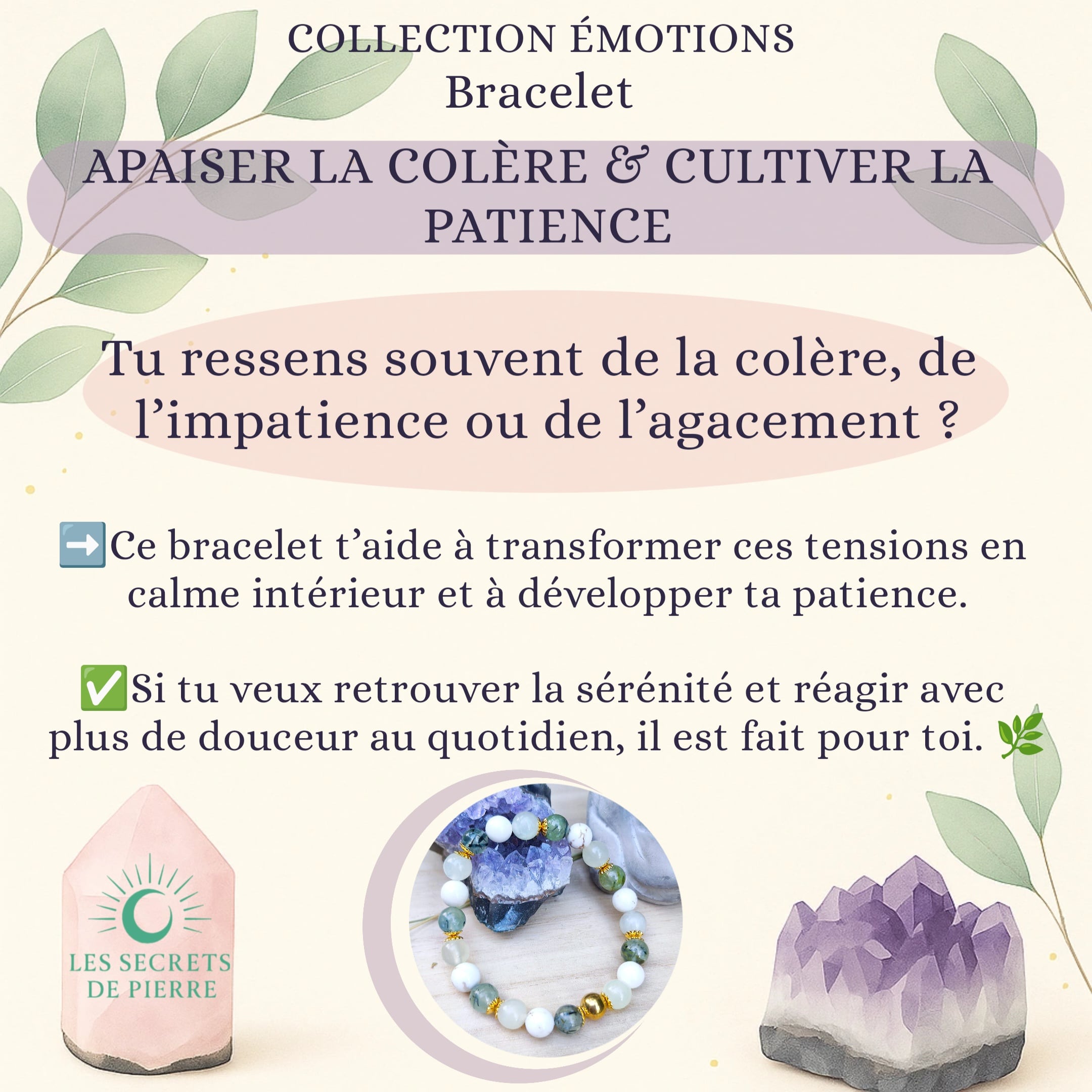 "Apaiser la Colère & Cultiver la Patience" – Magnésite, Serpentine & Préhnite – Image 2