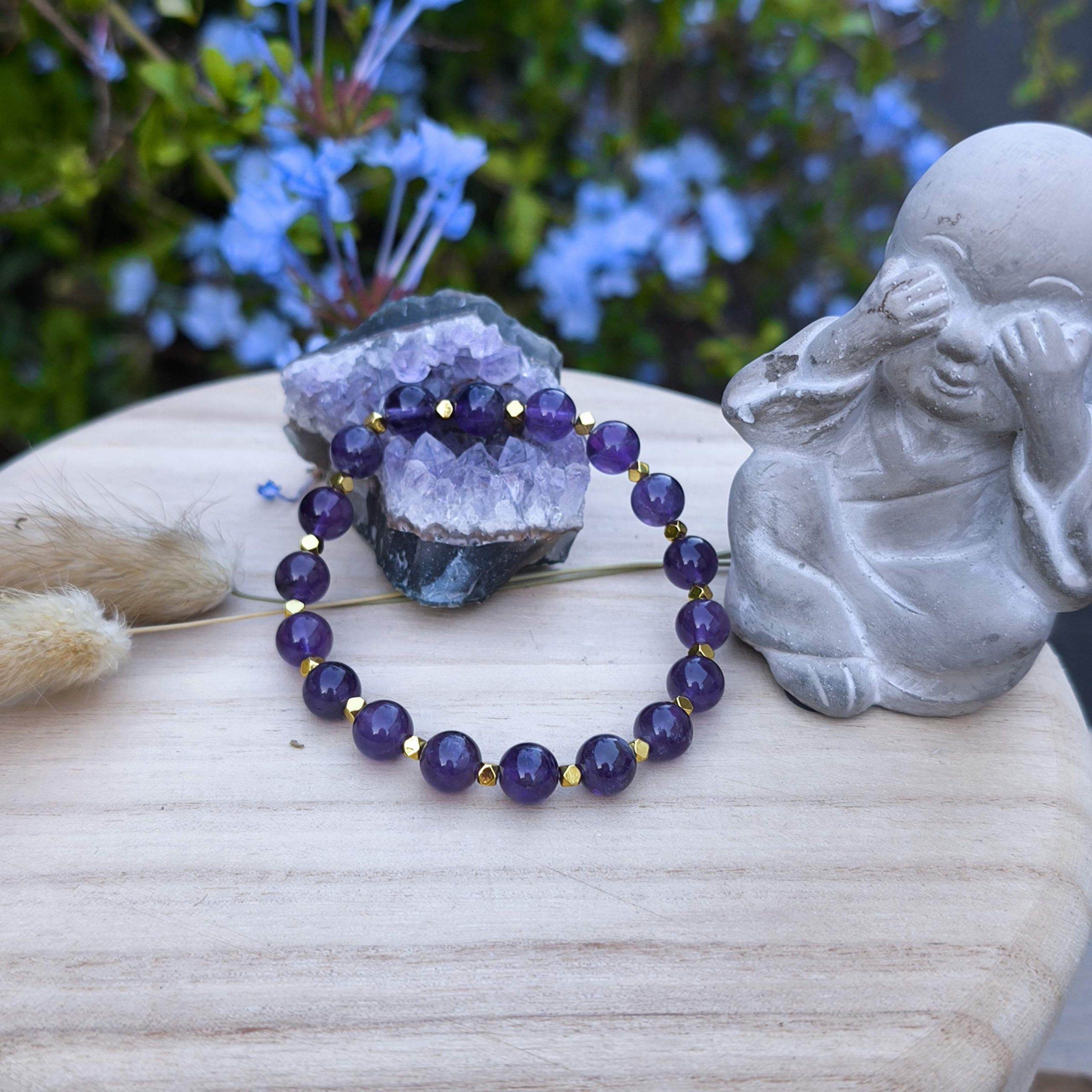 Bracelet Sérénité & Élévation – Améthyste & Hématite dorée
