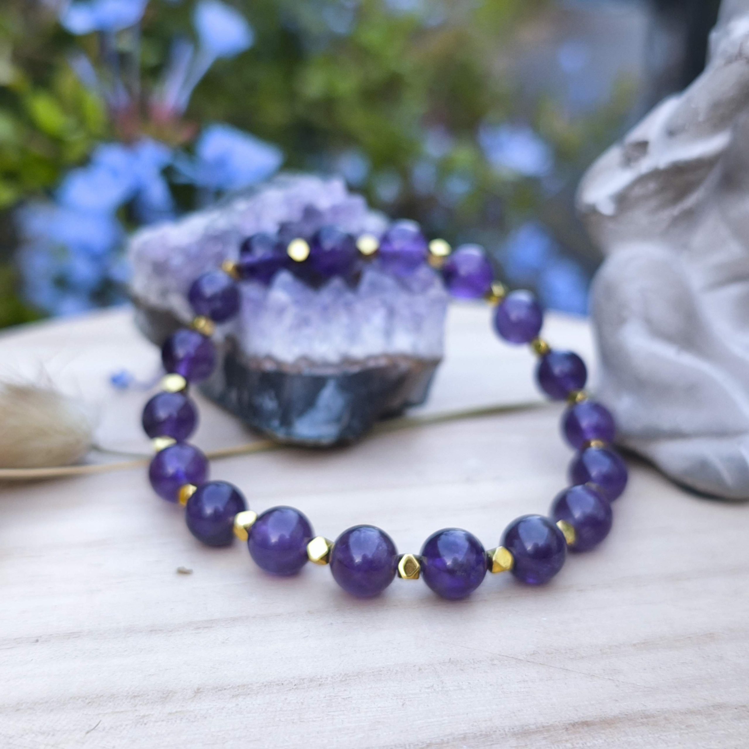 Bracelet Sérénité & Élévation – Améthyste & Hématite dorée