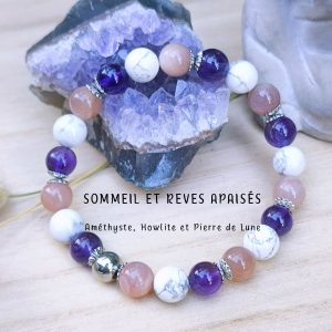 Bracelet Sommeil & Rêves apaisés – Howlite, Améthyste & Pierre de Lune