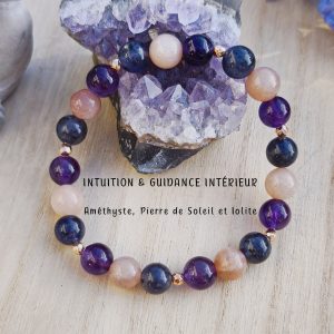 Bracelet Intuition & Guidance intérieure – Iolite, Pierre de Lune & Améthyste
