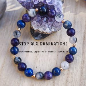 Bracelet Stop aux ruminations – Dumortérite, Quartz tourmaline & Lépidolite