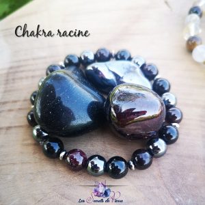 Bracelet chakra racine en tourmaline noire, grenat et hématite.
