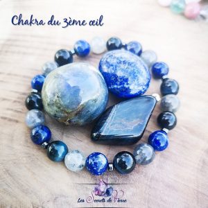 Bracelet chakra du 3ème œil en lapis-lazuli, labradorite et œil de faucon.