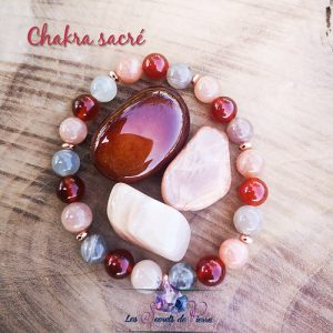 Bracelet chakra sacré en cornaline, pierre de lune et pierre de soleil.