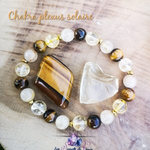 Bracelet chakra plexus solaire en citrine, œil de tigre et quartz rutile.
