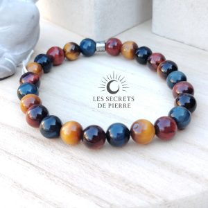 Bracelet Force & Protection triple œil en pierres naturelles.