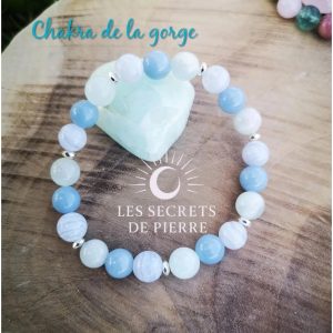 Bracelet chakra de la gorge en aigue-marine, calcédoine bleue et angélite.