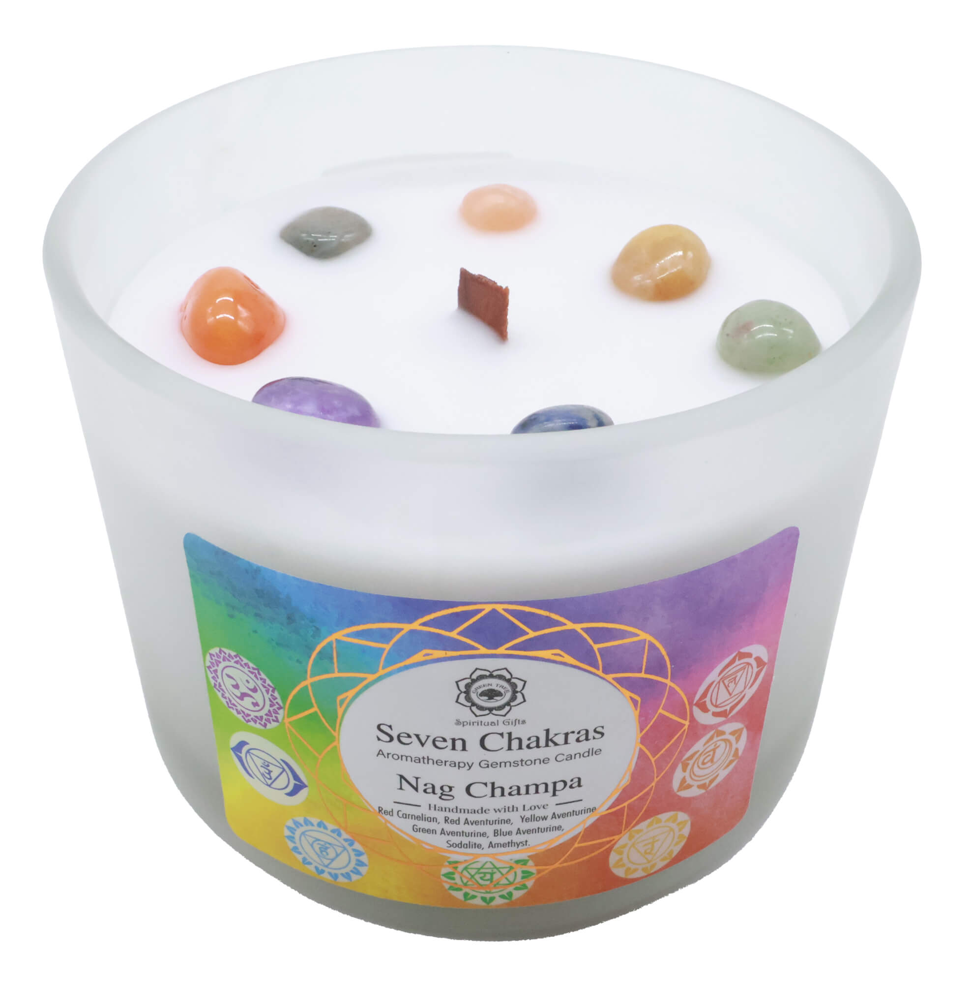 Bougie parfumée Nag Champa – 7 Chakras avec pierres naturelles
