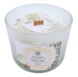 Bougie parfumée sauge blanche avec sélénite – Purification 256g