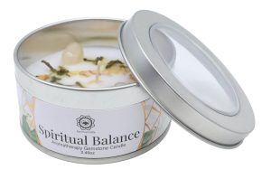 Bougie parfumée jasmin avec cristal de roche – Équilibre Spirituel