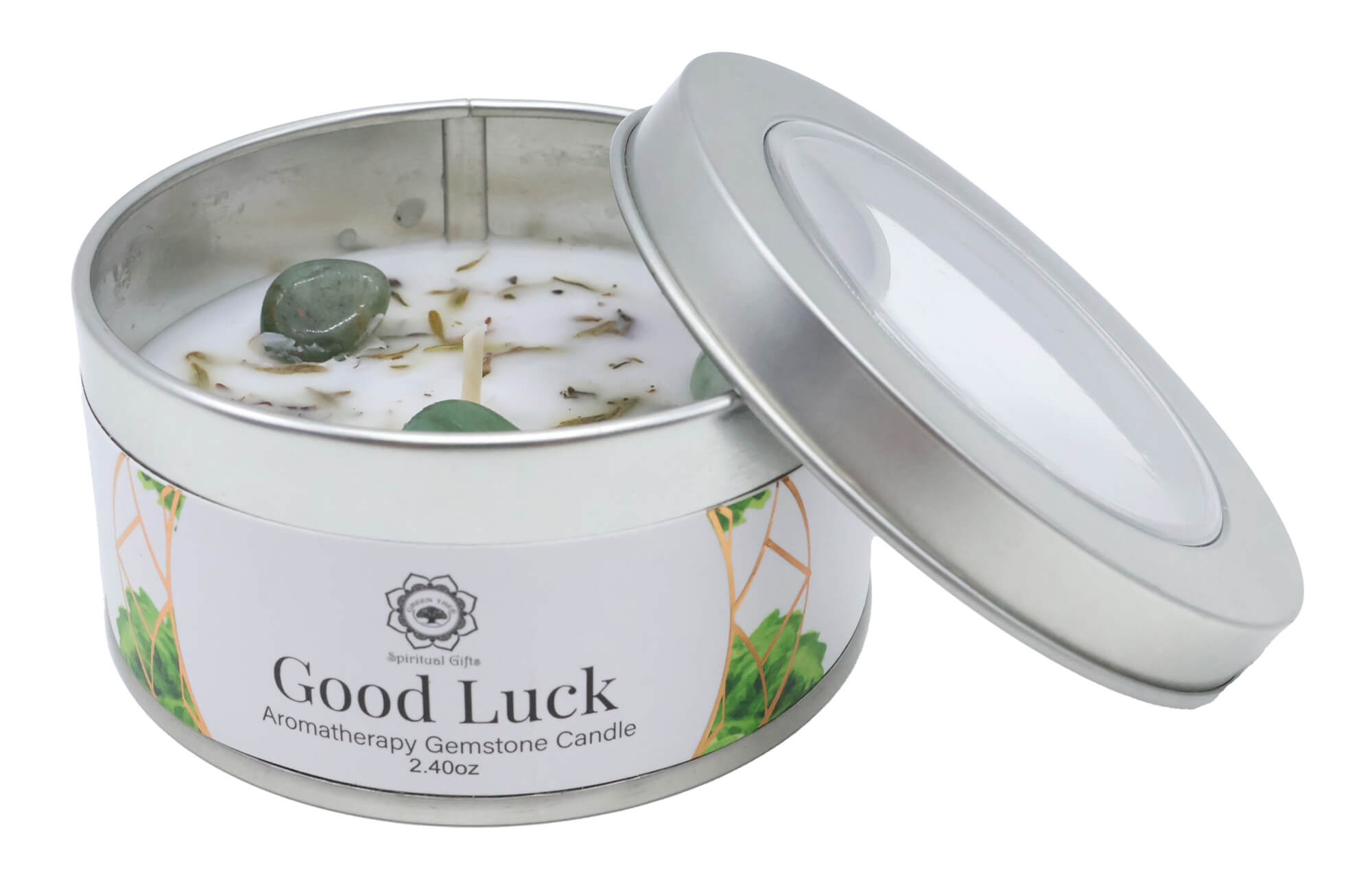 Bougie parfumée patchouli avec aventurine verte – Bonne Chance