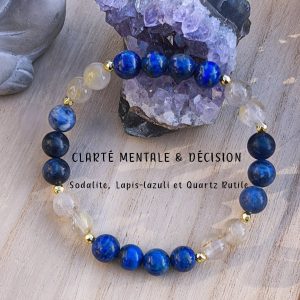 Bracelet Clarté mentale & Décision – Lapis-lazuli, Quartz rutile & Sodalite