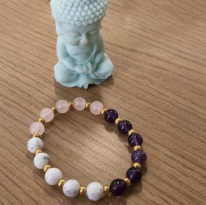 Bracelet sommeil Quartz rose Howlite et Amethyste