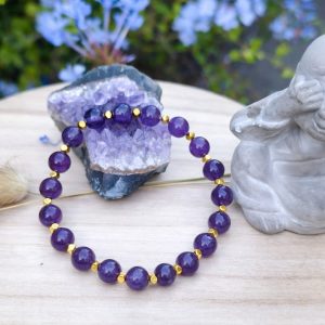 Bracelet Sérénité & Élévation – Améthyste & Hématite dorée
