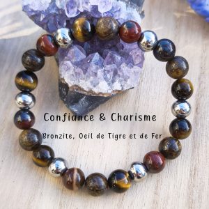 Bracelet Confiance & Charisme – Bronzite, Œil de tigre & Œil de fer