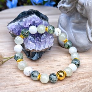 Bracelet apaiser la colère et cultiver la patience en magnésite, serpentine et préhnite.