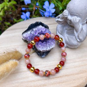 Bracelet créativité – cornaline pierre de soleil jaspe léopard