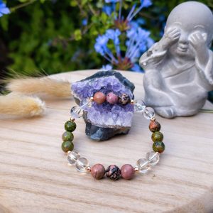bracelet je me reconstruit, guérison émotionnelle, rhodonite, unakite, cristal de roche