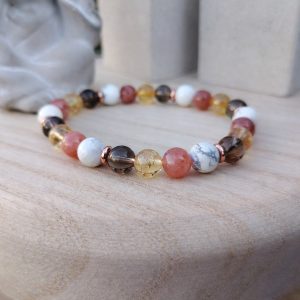 bracelet menopause howlite, pierre de lune citrine quartz fume