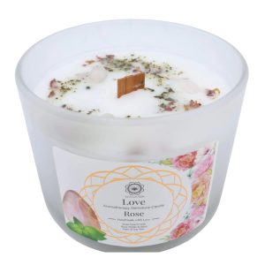 Bougie parfumée à la rose avec quartz rose – Love 256g