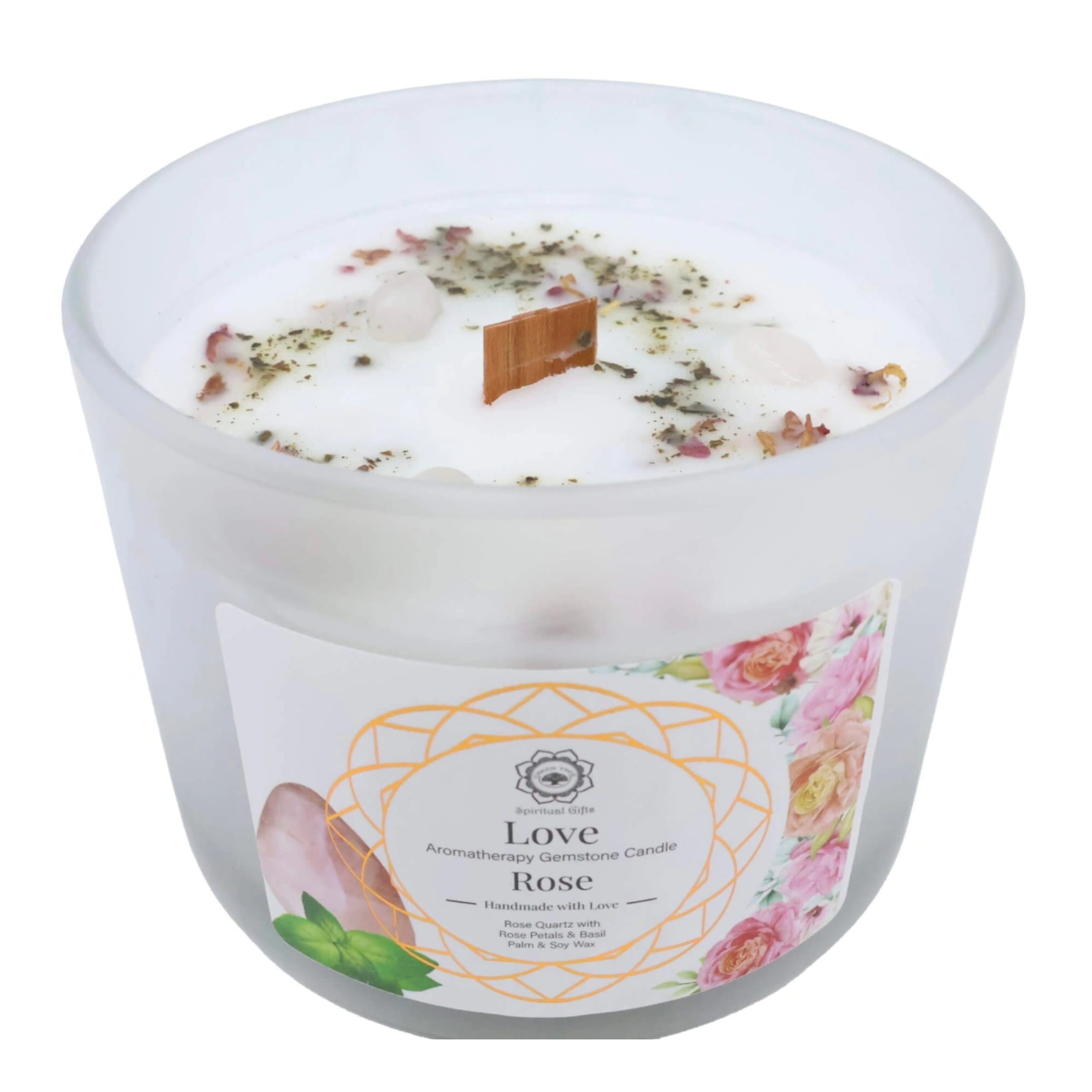 Bougie parfumée à la rose avec quartz rose – Love 256g