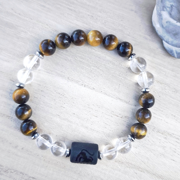 Lion "Confiance & Rayonnement" – Œil de tigre, Cristal de roche & Onyx – Image 4