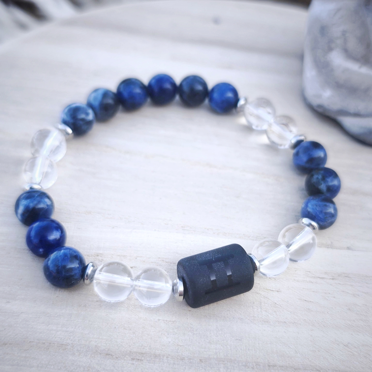Gémeaux "Clarté & Expression" – Sodalite, Cristal de roche & Onyx