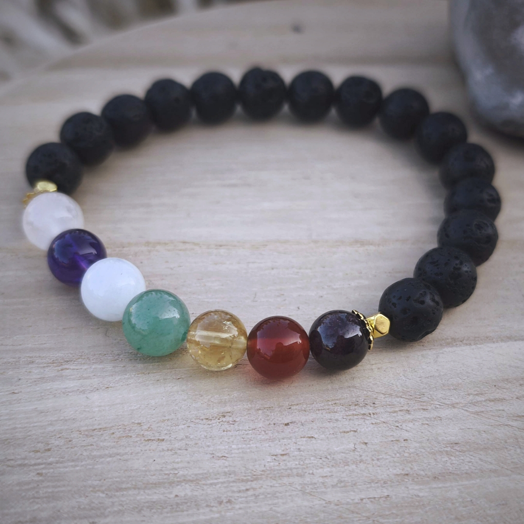 Bracelet 7 Chakras & Pierre de Lave – Protection & Harmonie Énergétique