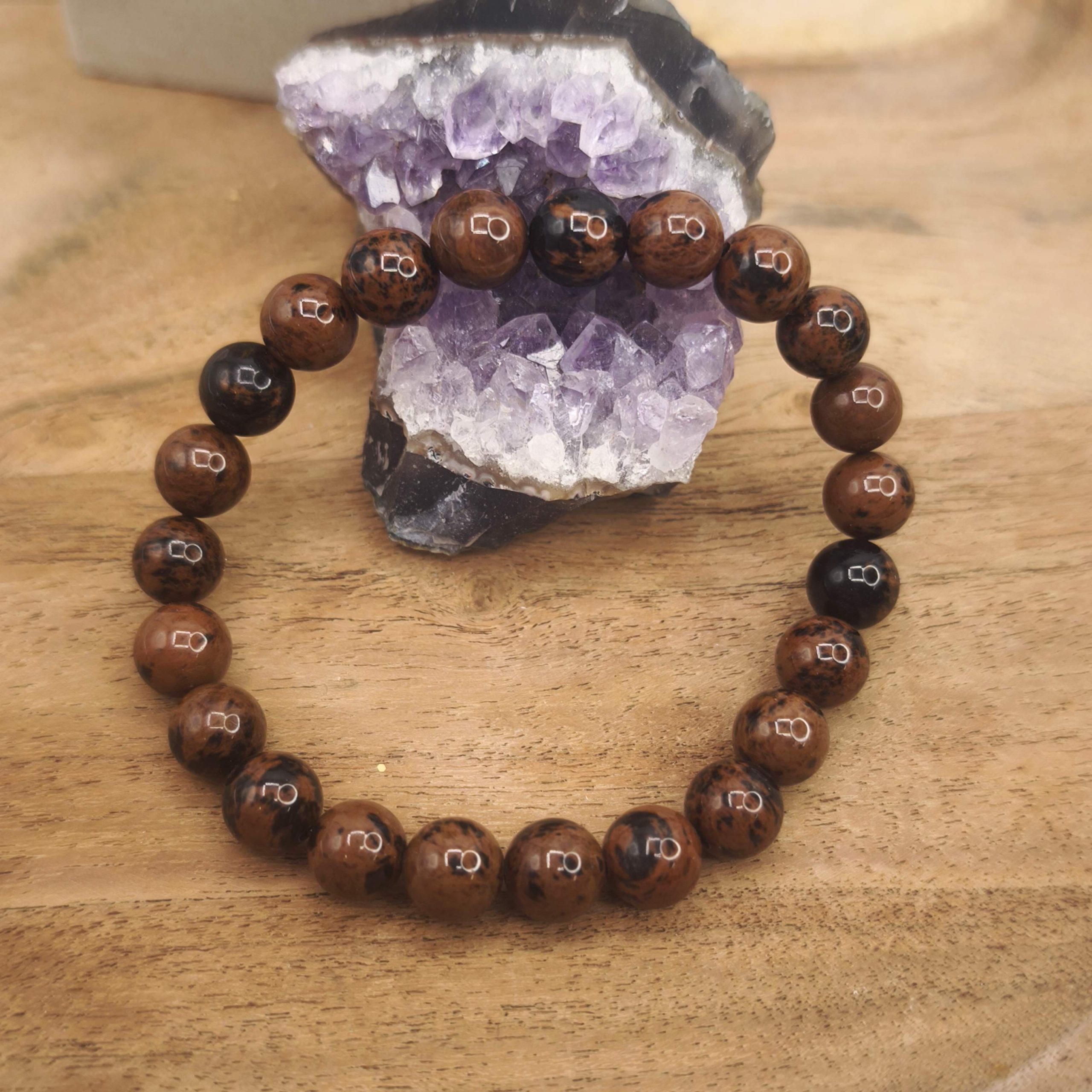 Bracelet en obsidienne acajou naturelle – force tranquille et ancrage du cœur