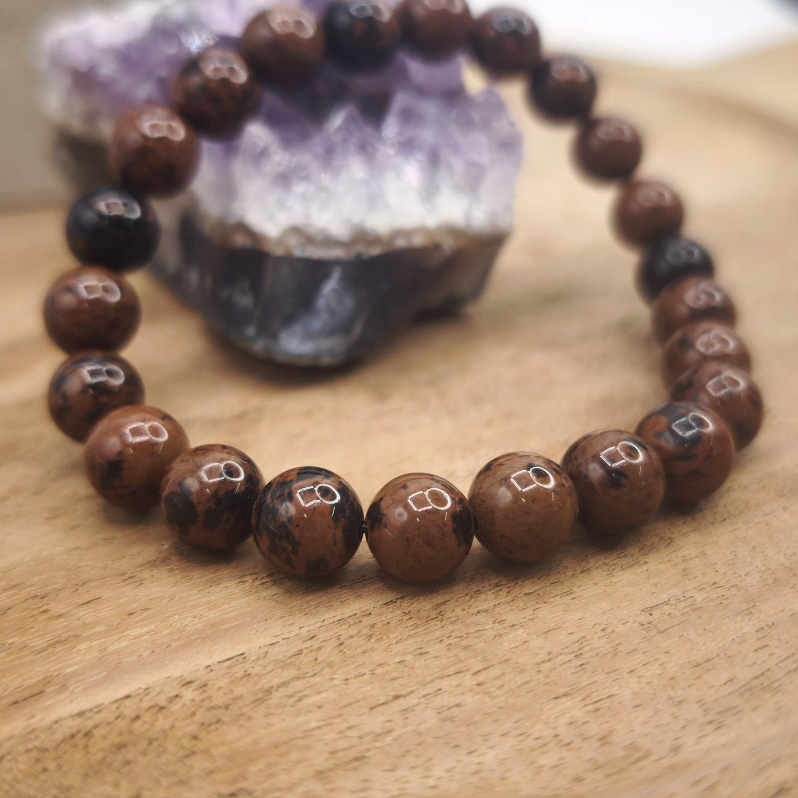 Bracelet en obsidienne acajou naturelle – force tranquille et ancrage du cœur
