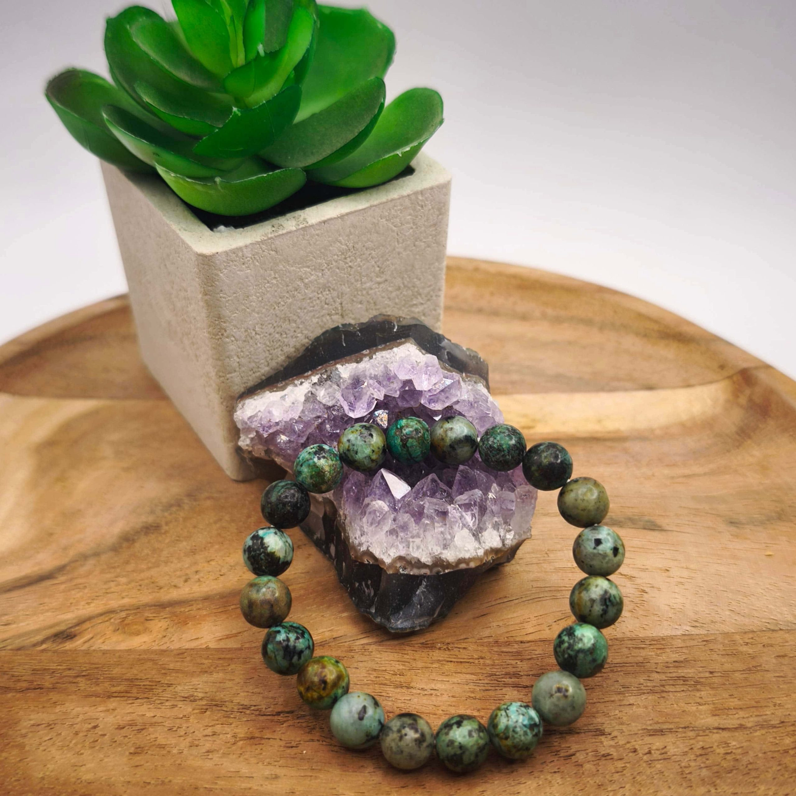 Bracelet en jaspe turquoise africaine naturel monté sur élastique