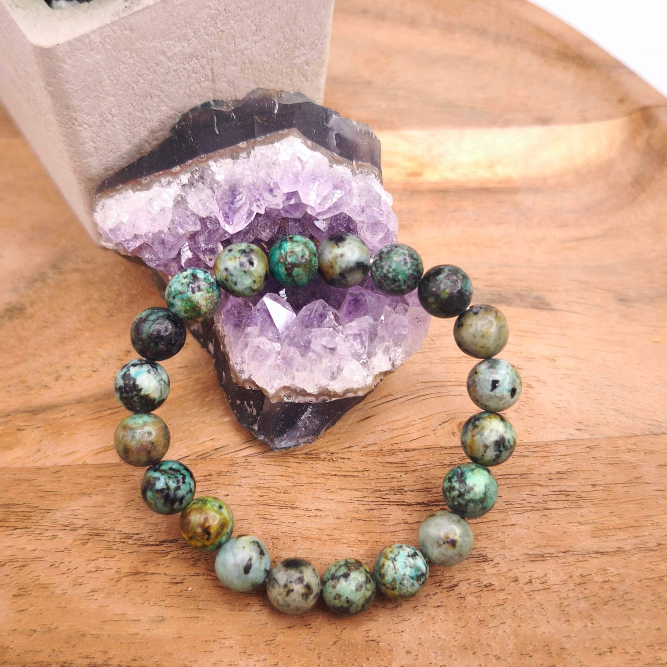 Bracelet en jaspe turquoise africaine naturel monté sur élastique