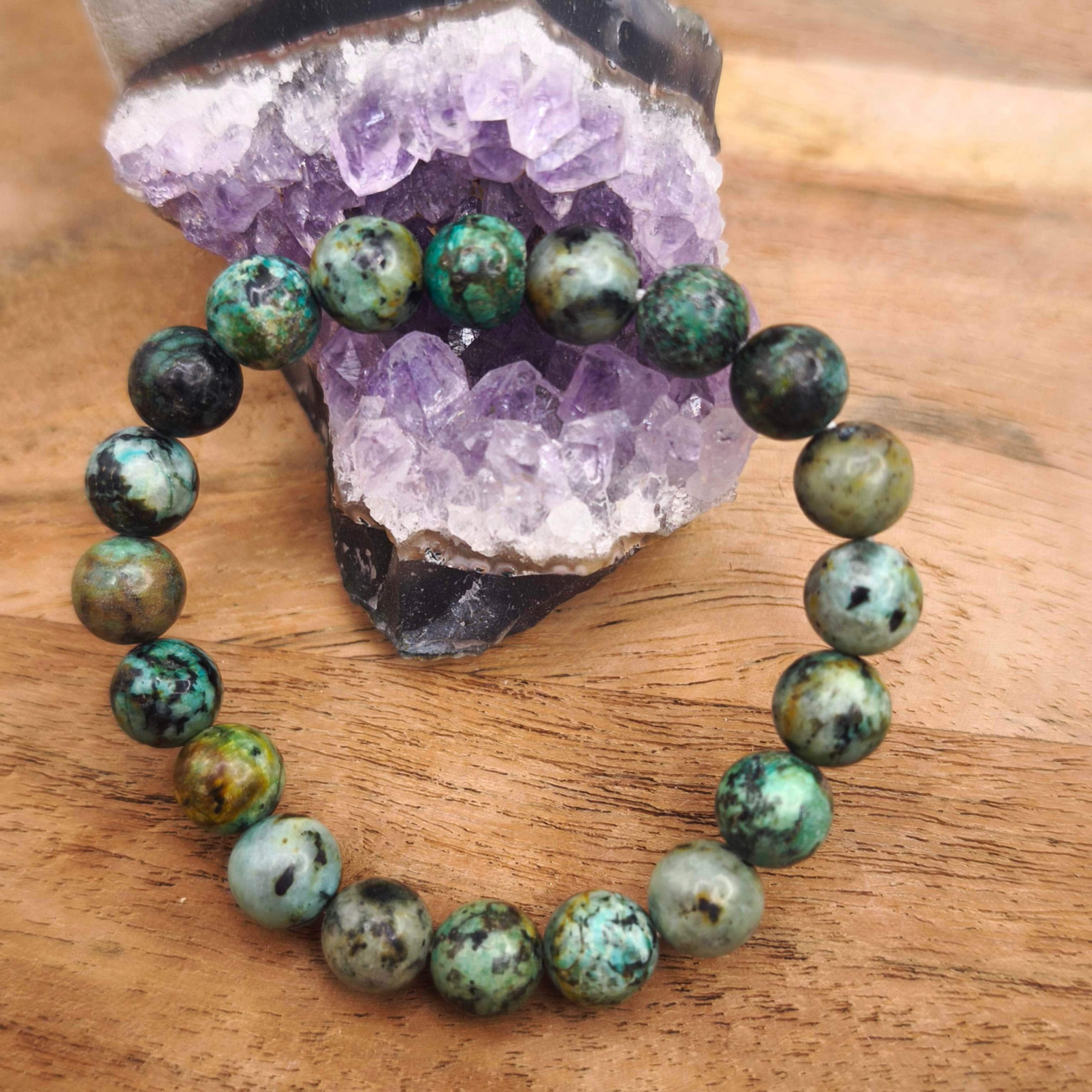 Bracelet en jaspe turquoise africaine naturel monté sur élastique