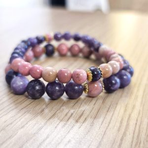 Bracelet Rhodonite & Lépidolite – Apaisement émotionnel 6mm