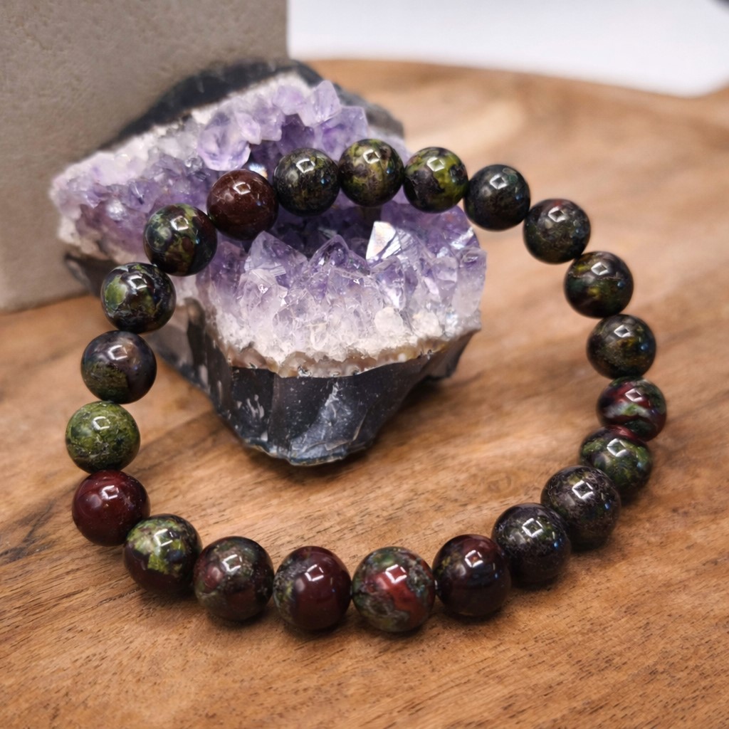 bracelet jaspe sang de dragon pierre naturelle bracelet perles vert rouge