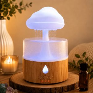 Diffuseur huiles essentielles effet pluie et brume avec lumière multicolore