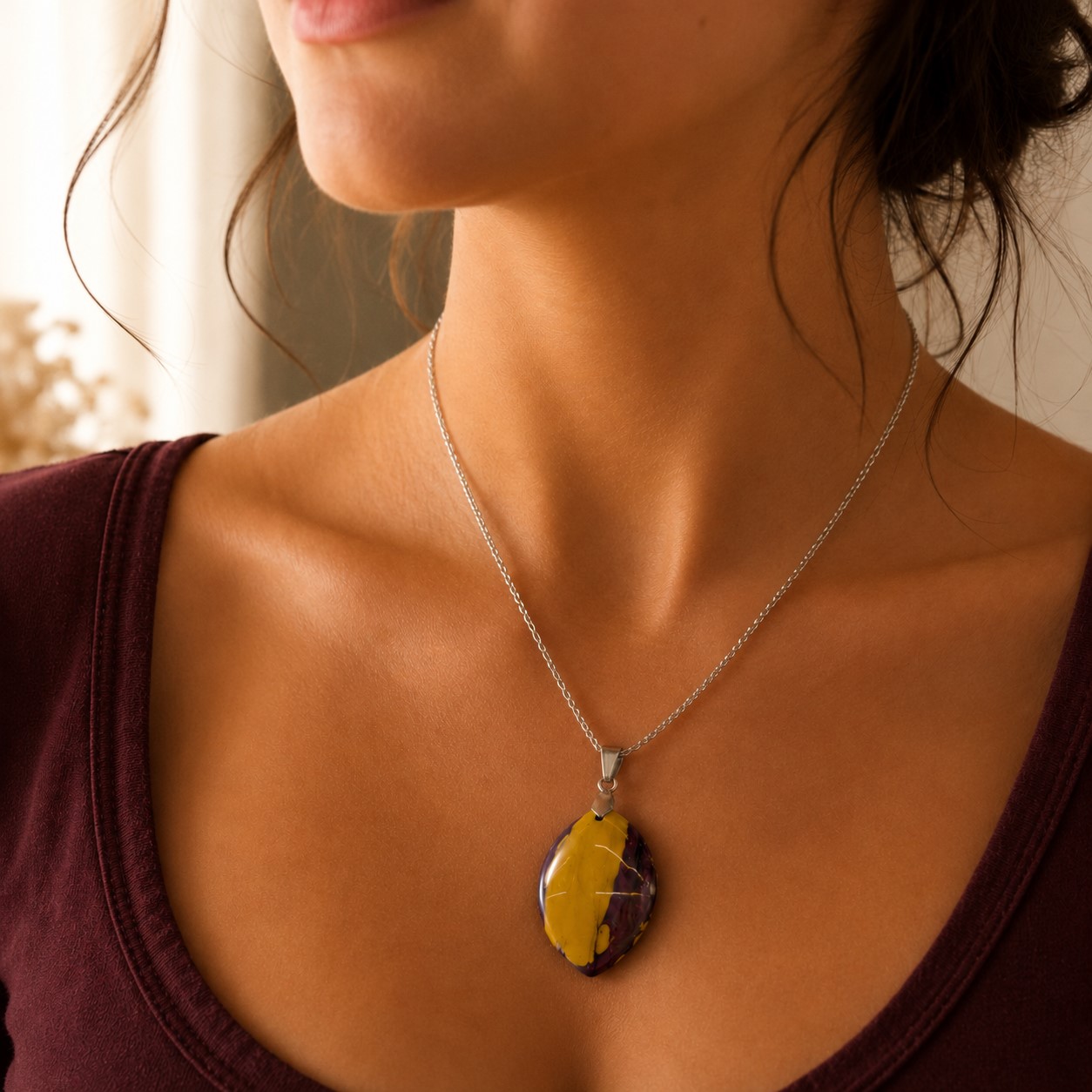 Pendentif jaspe mokaïte EXTRA marquise