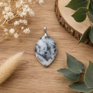 Pendentif en opale dendritique naturelle avec bélière en acier inoxydable