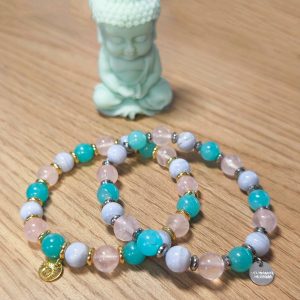 Bracelet Calcédoine bleue, Amazonite et Quartz rose – Se sentir écouté.