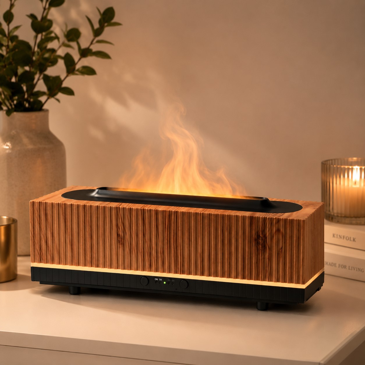 Diffuseur huiles essentielles effet flamme avec lumière multicolore