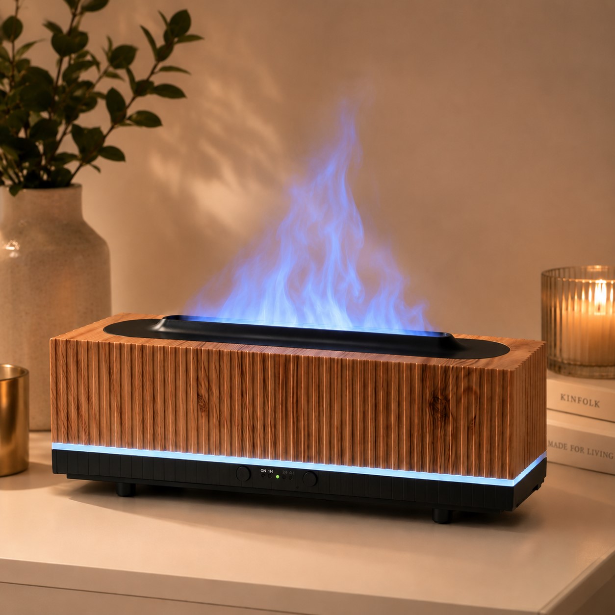 Diffuseur huiles essentielles effet flamme avec lumière multicolore