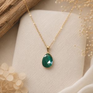 Pendentif Malachite du Congo AA Facettée Plaqué Doré