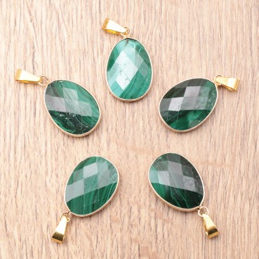 Pendentif Malachite du Congo AA Facettée Plaqué Doré