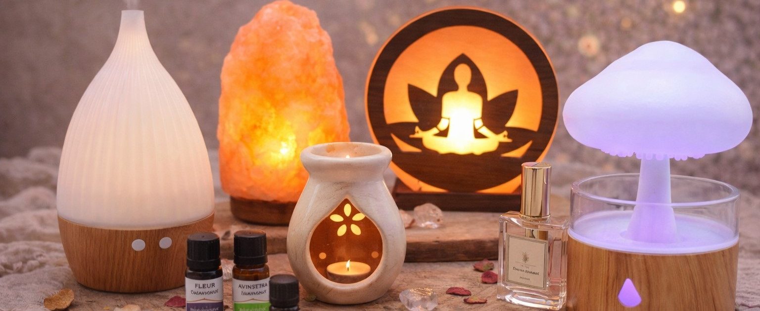 Diffuseurs et senteurs pour créer une ambiance relaxante.